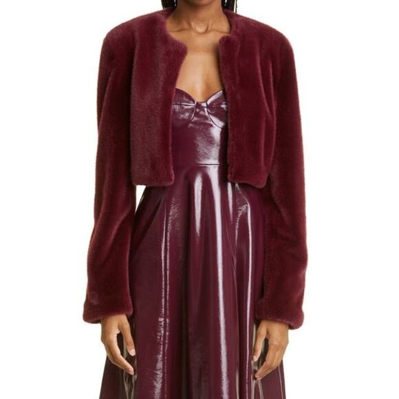 Staud Casimira Faux Fur Cropped Jacket in Merlot size Large - Picture 1 of 10